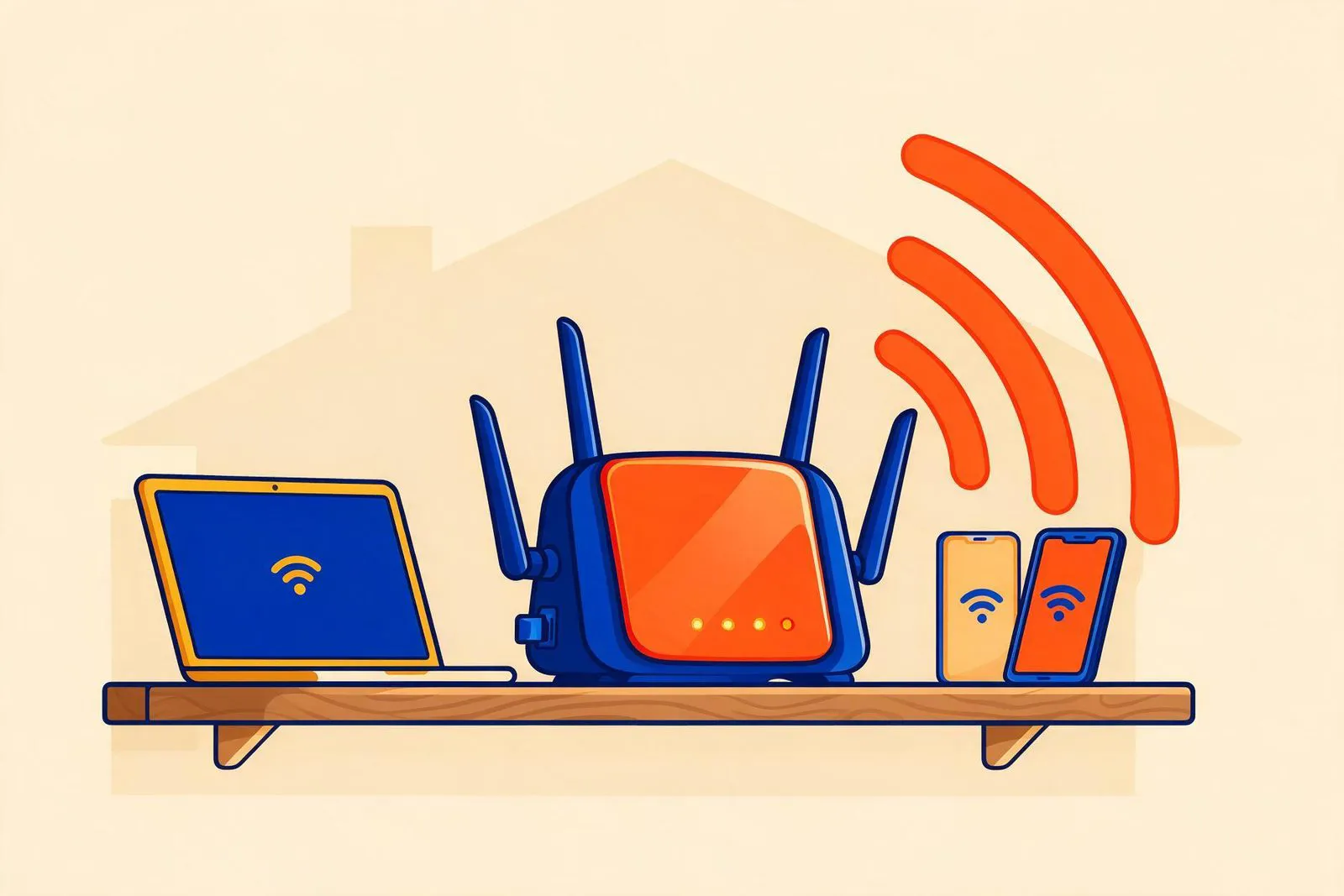 Router in fibra con laptop e smartphone collegati