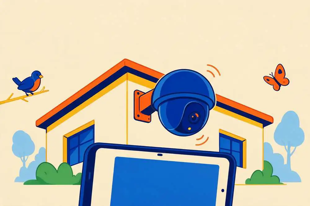 Telecamera di sorveglianza montata sull'angolo di una casa